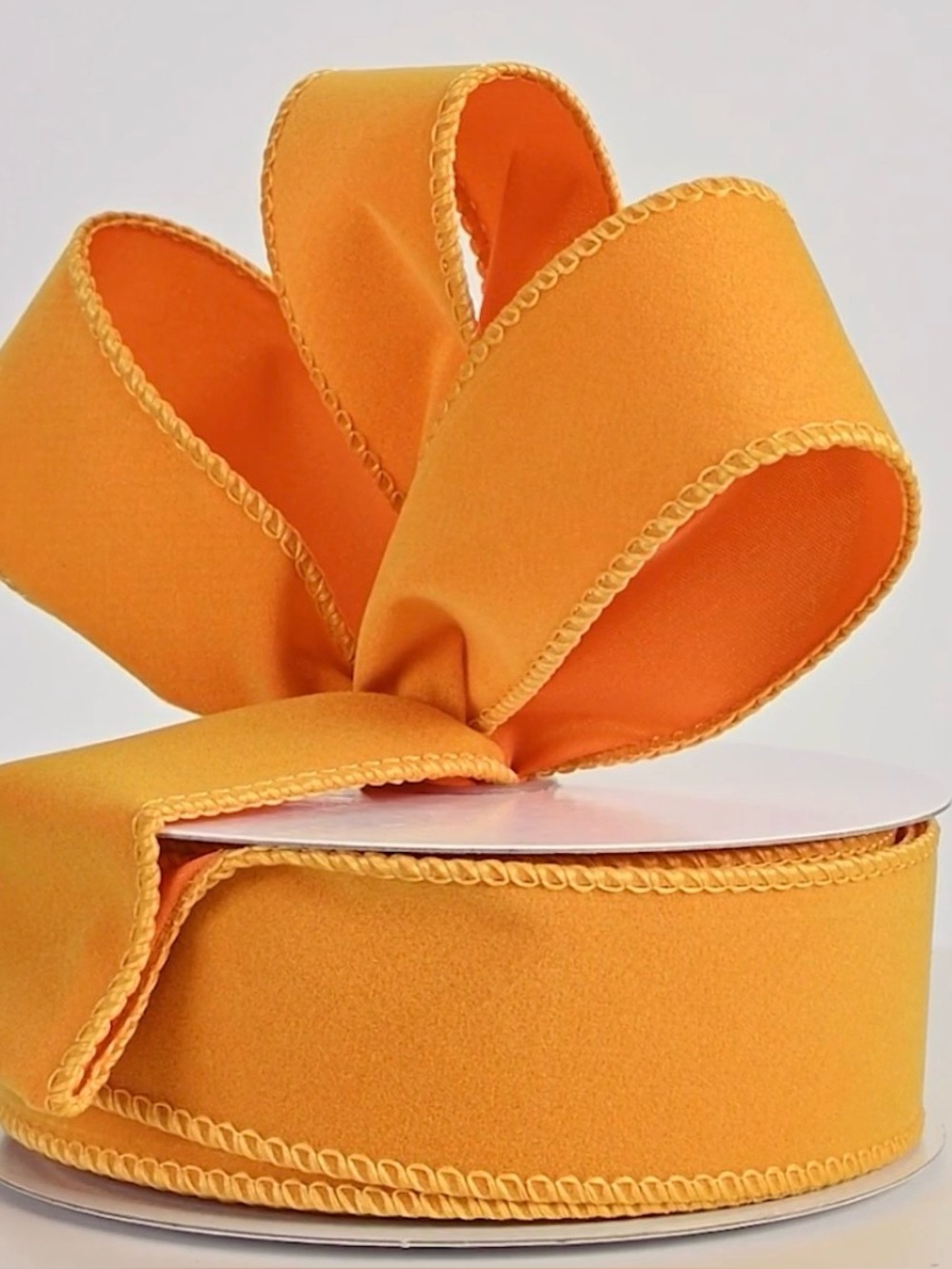SUNFLOWER yellow VELVET Wired Edge RIBBON 10 Yards ORANGE Reverse Side 1.5” Wide